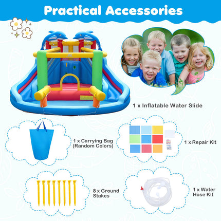BOUNTECH Inflatable Water Slide | Dolphin Style 6 in 1 Bouncy Castle with Dual Slides