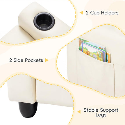 Costzon 2-Seater Kids Recliner 2 Cup Holders 2 Side Storage Pockets