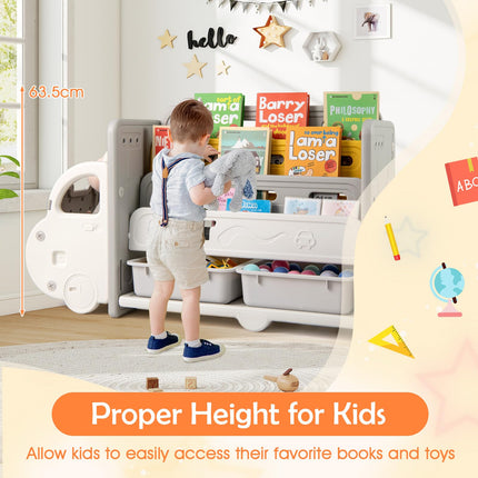 Costzon Car-Shaped Toy and Book Storage Organizer with 3-Tier Bookshelf