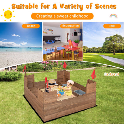 Costzon Kids Sandbox, Cedar Wood 45" x 45" Sand Pit w, Outdoor Sand Box for Kids Age 3+ for Backyard Garden Beach