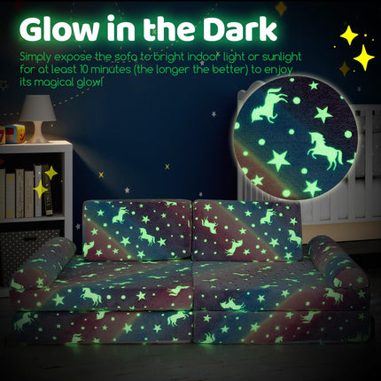 Costzon 8 Pcs Modular Glow in The Dark Toddler Sectional Sofa with Handles