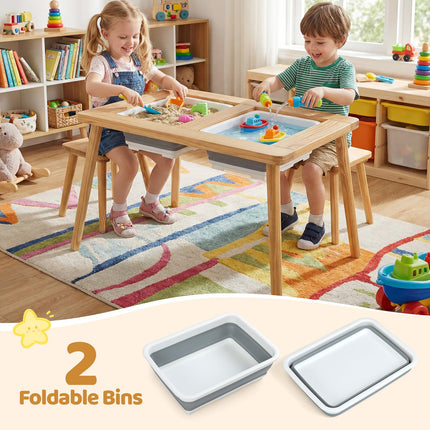 Costzon Wooden Sensory Table and Chairs w/Double-Sided Boards & 2 Foldable Storage Bins