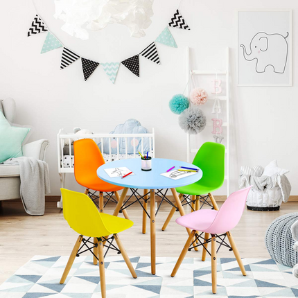 Costzon Kids Table and Chair Set, Kids Mid-Century Modern Style Table Set (Colorful/White, Table & 2/ 4 Chairs)
