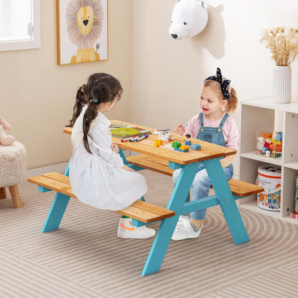 Costzon Kids Picnic Table, Fir Wood Children’s Activity Table with Benches, Toddler Patio Furniture Set