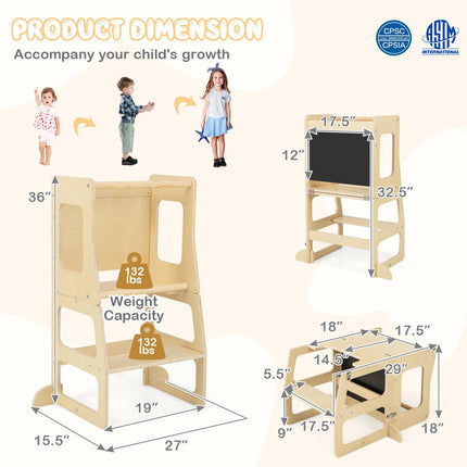 Costzon 3 in 1 Toddler Tower, Kids Kitchen Step Stool with Chalkboard, Foldable Kids Table and Chair Set