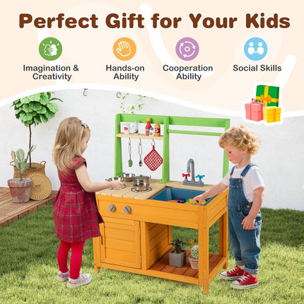 Costzon Mud Kitchen for Kids Outdoor Wooden Play Kitchen w/Stoves