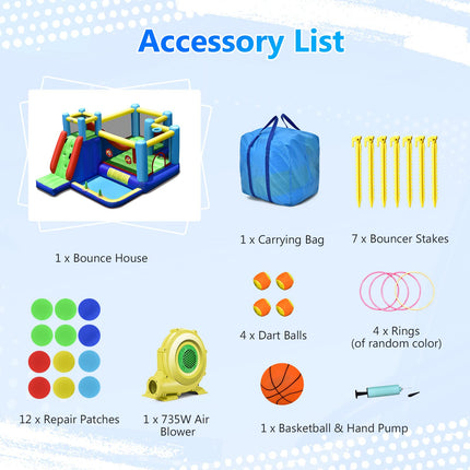 8 in 1 Kids Giant Bounce House with 735W Blower
