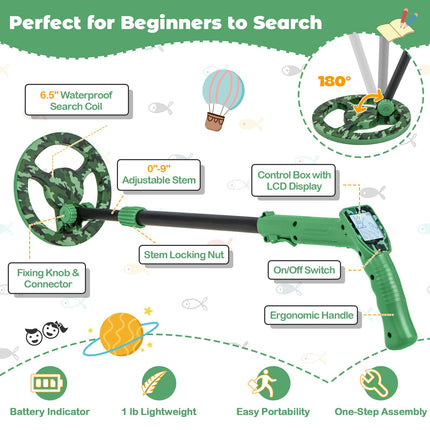Costzon Metal Detector for Kids, 24.5"-33.5" Adjustable Junior Gold Detector, Lightweight Kids Metal Detector