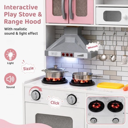 Costzon 2-Piece Wooden Kids Play Kitchen w/Running Water Light & Sound