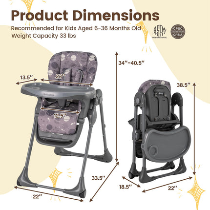 Portable Highchairs for Babied and Toddlers Double Removable Tray Built-in Wheels