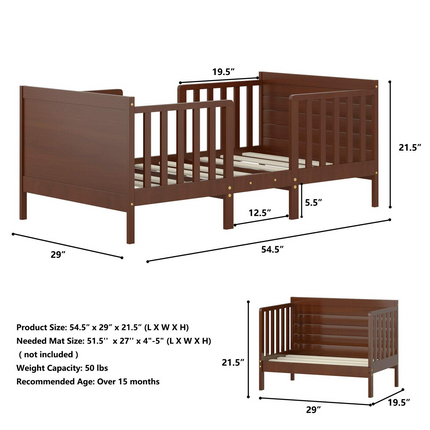Costzon Toddler Bed Frame, 2 in 1 Convertible Wood Kids Bed w/Double Side Safety Guardrails