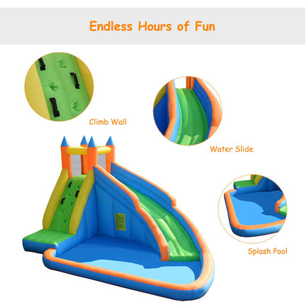 Costzon Inflatable Water Slide, Giant Bouncy Waterslide Park for Kids Backyard Outdoor Fun with Climbing Wall