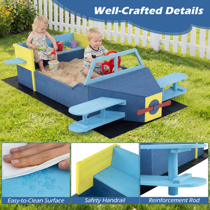 Costzon Sandbox Fir Wood Glider-Shaped Sand Pit Outdoor Playset