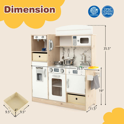 Costzon Kids Kitchen Playset, Wooden Little Chef Pretend Play Kitchen with Deluxe LED Lights