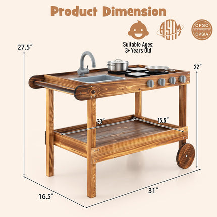 Costzon Mud Kitchen, Outdoor Play Kitchen with Sink, Faucet, Stoves and Cooking Accessories