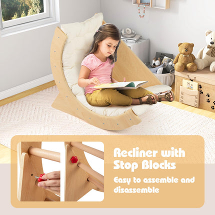 Costzon Kids Wooden Arch Rocker with Cushion, 6-in-1 Montessori Climbing Toys for Toddlers, Children Indoor Sensory Table