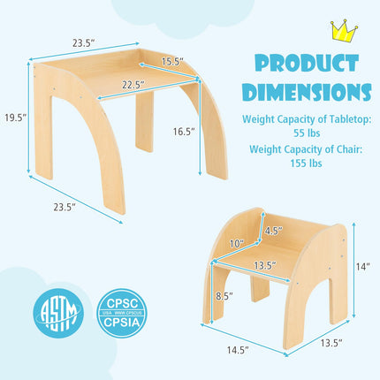 Costzon Kids Table and Chairs, Wooden Activity Desk and Chair with Wide Tabletop, 23.5” x 23.5” x 19.5”