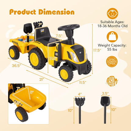 Costzon Kids Ride on Tractor, 2-IN-1 Licensed Caterpillar Ride on Push Car, Foot-to-Floor Walking Toy, Sliding Car for Toddler