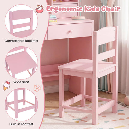 Costzon Kids Desk and Chair Set Girls Desk Student Workstation