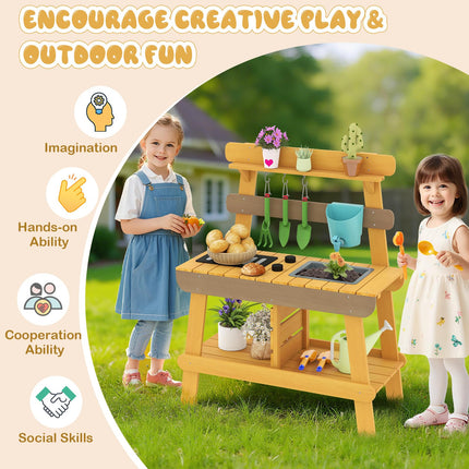 Costzon Mud Kitchen for Kids Outdoor Montessori Pretend Playset w/Removable Faucet