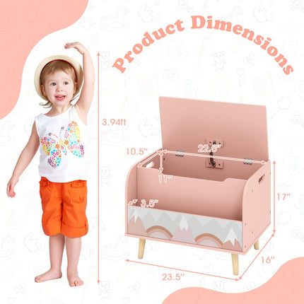 Costzon Kids Wooden Toy Box 4 Solid Wood Legs Flip-top Lid
