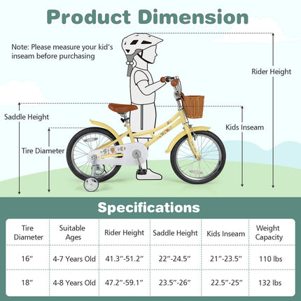 Costzon Kids Bike, 18 Inch Retro Child Bike for 3-8 Years Old w/Adjustable Height