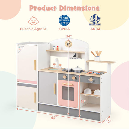 Costzon Kids Kitchen Playset, Pretend Play Kitchen, Wooden Toy Kitchen Set for Toddlers