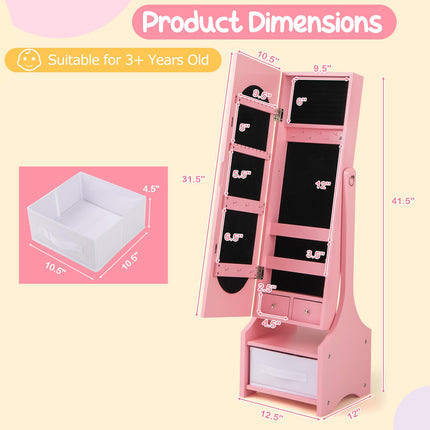 Costzon Kids Vanity & Jewelry Armoire Cabinet, Kids Vanity Table and Chair Set, Makeup Dressing Table