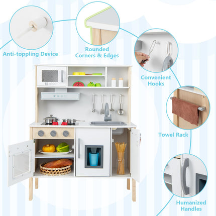 Costzon Kids Kitchen Playset, Wooden Pretend Cooking Toy Set w/Sound