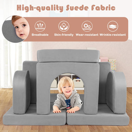 Costzon Kids Play Couch, Versatile Building Fort Foam Play Couch for Boys & Girls(8Pieces)