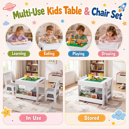 Costzon 4 in 1 Kids Table and Chairs with Building Blocks