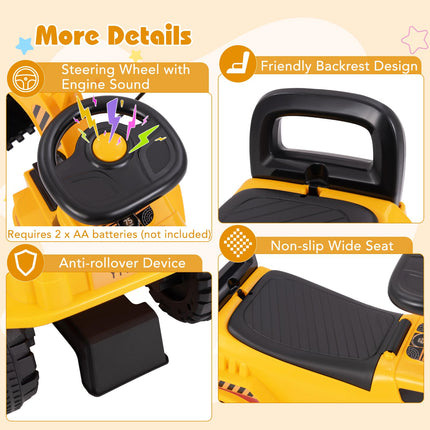 Costzon Ride On Excavator, Kids Construction Digger Truck, Foot-to-Floor Sliding Car Vehicle Toy w/Working Shovel