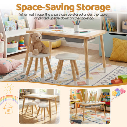 Costzon All-in-One Wooden Kids Activity Table Set w/Double-Sided Boards & 2 Foldable Storage Bins