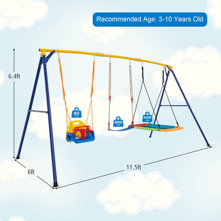 Costzon 660 lbs Swing Sets for Backyard, 3-in-1 Heavy Duty Extra Large Metal Swing Frame with Platform Swing