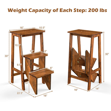 Costzon Folding Step Stool 3 Tier Wood Ladder