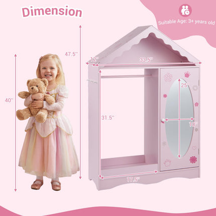 Costzon Kids Dress Up Storage with Mirror Roofed Wardrobe Closet