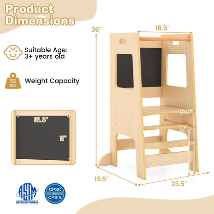 Costzon Toddler Tower, Height Adjustable Kids Kitchen Step Stool with Safety Rail