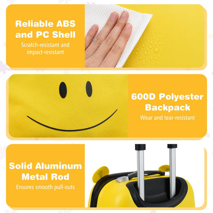 Costzon 2 Pcs Kids Luggage 16" Kids Rolling Suitcase w/ 12" Backpack