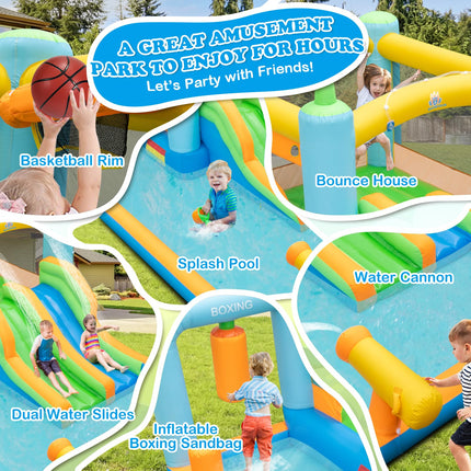 BOUNTECH Inflatable Water Slide, Boxing Themed Water Bounce House with Double Waterslides for Kids Backyard