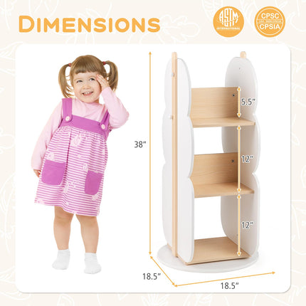 Costzon Kids Rotating Bookshelf, 360° Display Spinning Bookshelf Tower with Side Hooks