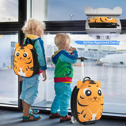 BABY JOY 2 Pcs Kids Luggage Set, 16" Kids Rolling Suitcase w/ 12" Backpack