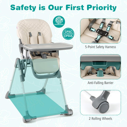BABY JOY Foldable High Chair for Babies and Toddlers, Portable Adjustable Highchair with Footrest, Detachable Tray
