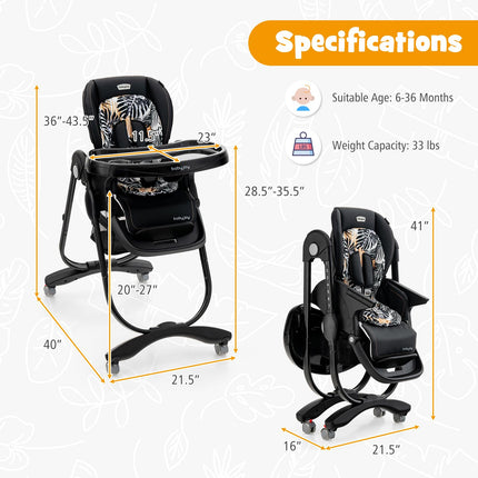 High Chair, Foldable Baby High Chair with Adjustable Height, Recline & Footrest, Double Removable Tray, Storage Basket