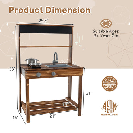 Costzon Mud Kitchen, Outdoor Play Kitchen, Wooden Kids Kitchen Playset, Mud Kitchen for Kids Outdoor