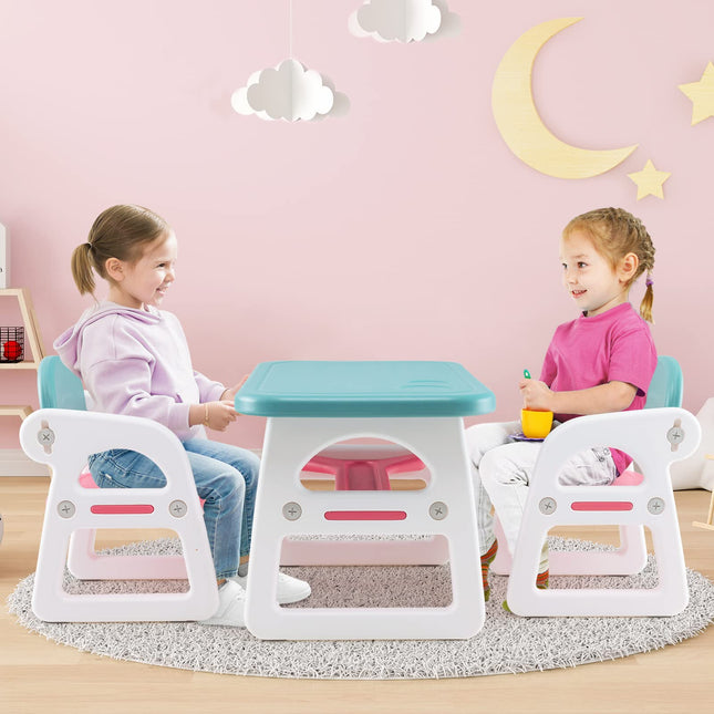 Costzon Kids Table and Chair Set, 3-Piece Plastic Activity Table with Building Blocks, Toddler Table and Chair Set
