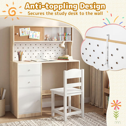 Costzon Wooden Kids Desk and Chair with Hutch and Pegboard