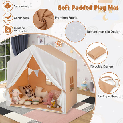 Costzon Large Kids Tent with Mat, Children's Play Tent w/Flag Banner, Windows, Gauze Curtain