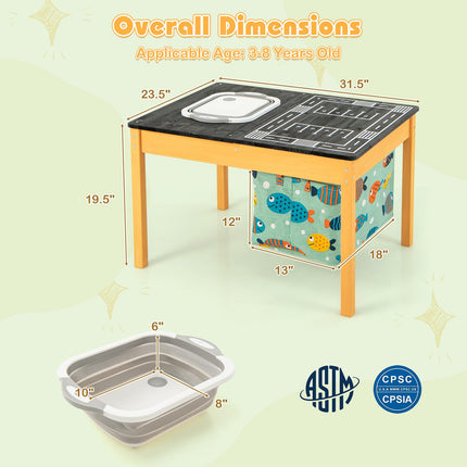 Costzon Sensory Table, 3-in-1 Wooden Sand and Water Table with Foldable Bin