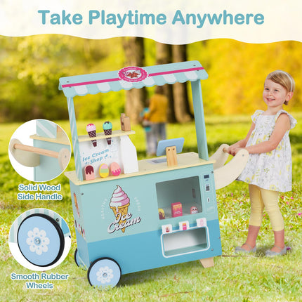 Costzon Ice Cream Cart Playset, Ice Cream Stand Push Cart with Vending Machine