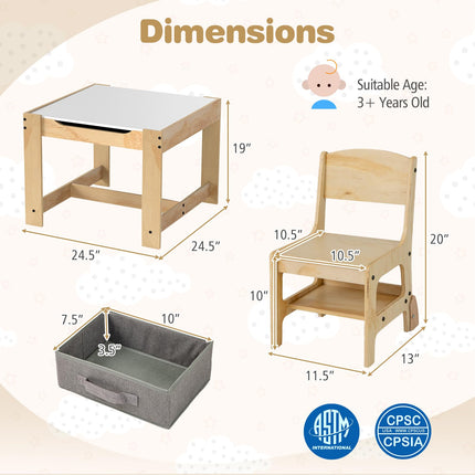 Costzon Kids Table and Chairs 3 in 1 Wooden Activity Desk Set w/Double-Sided Tabletop